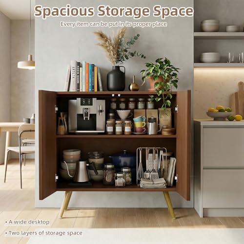 Retro Rectangular Fluted Sideboard Buffet Cabinet - 30 Inch Wood Storage with Adjustable Shelves - Space-Saving Console for Living Room & Kitchen - Variation 1