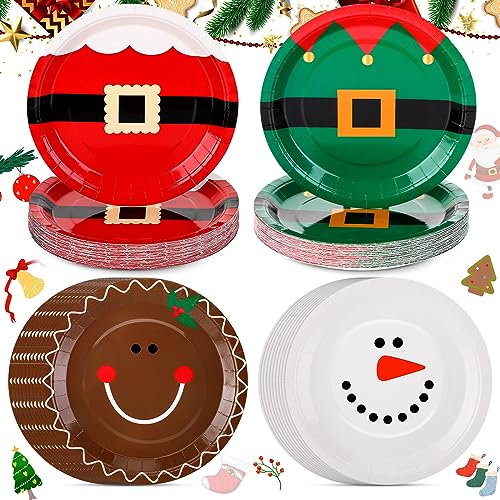 Uiifan 120 Pcs Christmas Paper Plates Set 9 Inch Santa Gingerbread Snowman Variant
