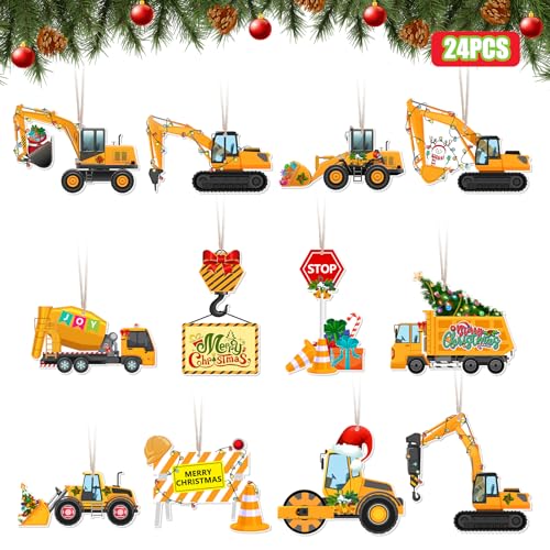 Christmas Wooden Truck Ornaments, 24Pcs - 12 Designs Reusable Holiday Decor