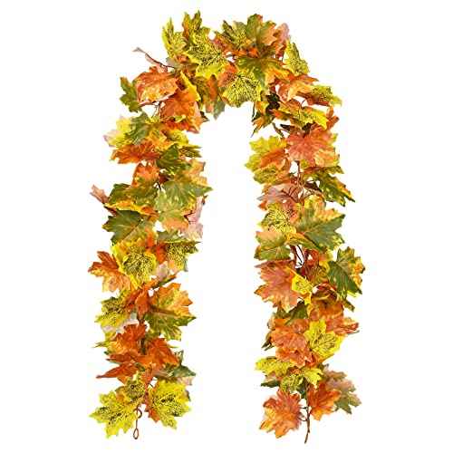Lvydec 2 Pack Fall Maple Garland Clearance - 5.9ft/Strand Artificial Fall Garlands Assorted Color Leaves Autumn Decor for Home Wedding Halloween Thanksgiving Party