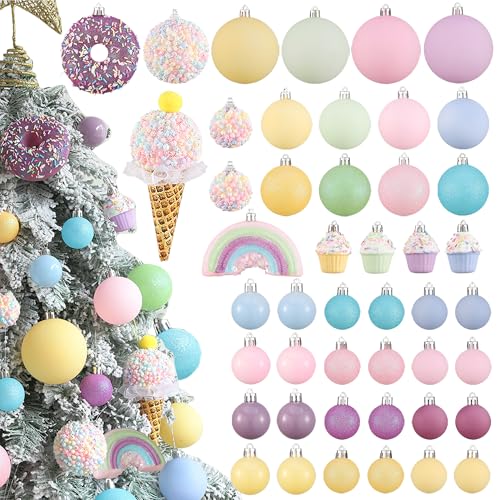 46pcs Pastel Christmas Tree Ornaments Set - Whimsical Candy-Themed Holiday Decor