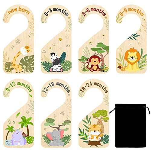 R HORSE 8Pcs Safari Baby Closet Dividers, Double Sided Nursery Hanger Dividers Wood Baby Closet Size Organizers for Boy Girl Birthday Christmas Gift (0-24 Months)