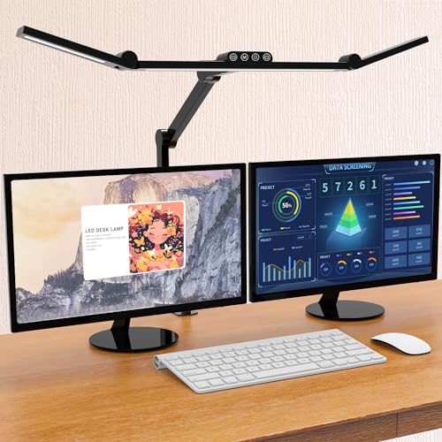 Black Led Desk Lamp with Clamp - Auto Dimming Architect Office Light, 24W Ultra Bright with Atmosphere Lighting