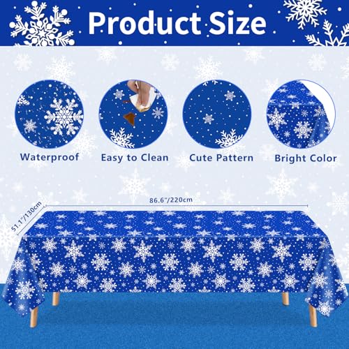 4 Pack Xmas Tablecloth Christmas Snowflake Table Cloth White Snowflake Blue Backdrop Table Covers Xmas Party Decorations for Winter Christmas Holiday New Year Party Supply 51 x 86 Inch