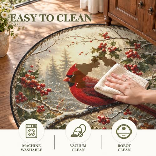 OneNewwish Multi Color Cardinal Bird Round Rug 3.3ft Washable Non Slip Bedroom Living Room Entryway Decor