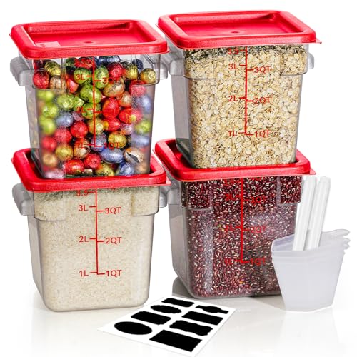 4QT Food Storage Container Set - Red Lids, NSF Certified, 4 Pieces - Variation of A-4QT-RED