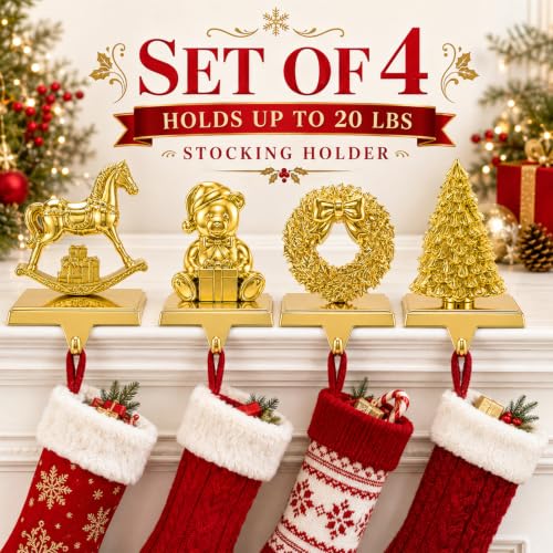 MERRI GLOW Horse Christmas Stocking Holders Set of 4 Gold Holiday Decor
