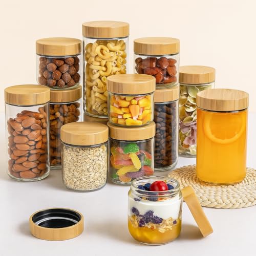 16oz Airtight Glass Food Storage Containers with Bamboo Lids - Pack of 12