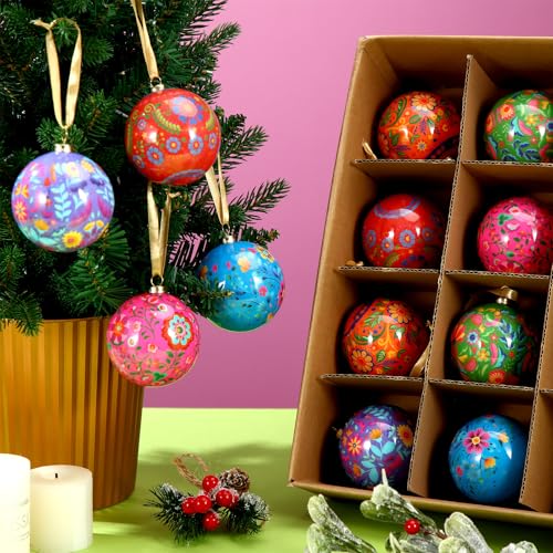 Syhood Mexican Flowers Christmas Ornaments — 12 Pcs Mexican Floral Ball Decorations