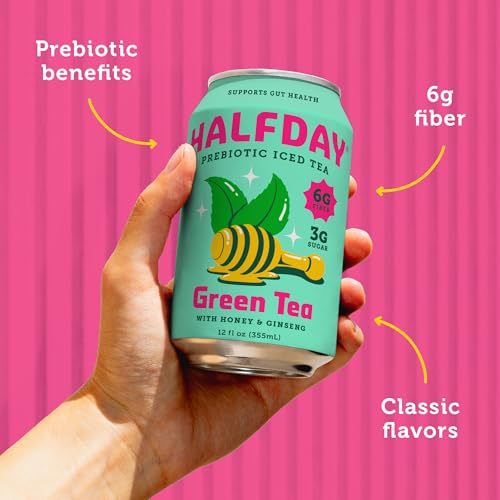 HALFDAY Prebiotic Green Tea with Honey & Ginseng, Supports Digestive