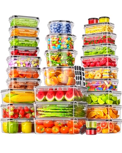 Canfanni 60 pcs Airtight Food Storage Containers Set with Lids - Leakproof BPA-Free Kitchen Organizer, Microwave & Dishwasher Safe, Includes Labels & Pen