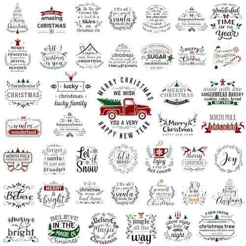Epakh 45 Pcs Large Christmas Inspirational Vinyl Stickers for Crafts Scrapbooking Christmas Ball Bottle Decals Positive Word Window Stickers Motivational Quote Wall Decal, 45 Color Words(Joy Style)