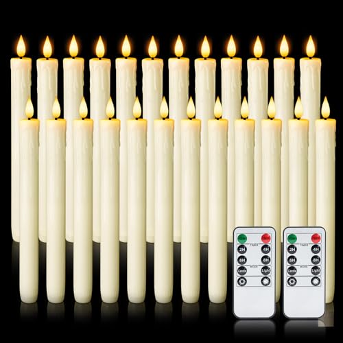 Homemory Ivory Drip Taper Flameless Candles with Remote & Timer, 24 Pack, 9.6 Inch