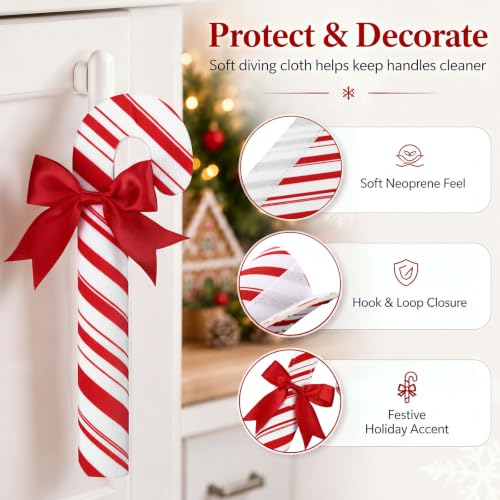 Christmas Candy Cane Cabinet Handle Covers Set - Festive Kitchen Decor, 10 Pack