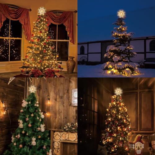 12" 10L Christmas Snowflake Tree Topper, Star Light, Clear Top