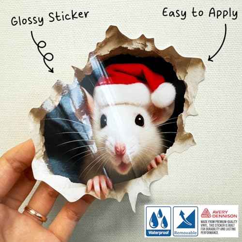 GRITKULTURE Removable Christmas Hat Mouse Hole Decal Sticker 5.1inch 2 Pack. Mouse Hole in The Wall Sticker with 3D Effect. Wall Decoration, Funny Gift, Potty Training, Santa Claus Prank (#2)