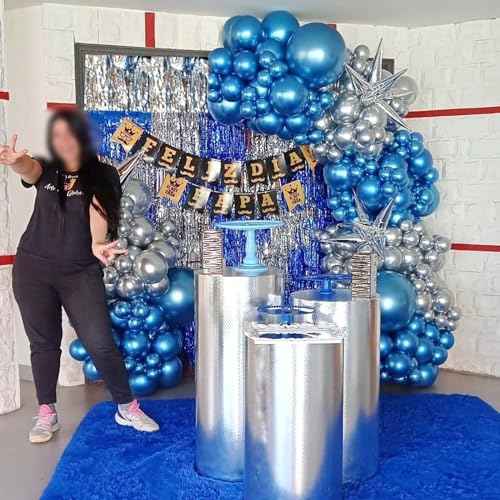 Blue Balloons in different sizes 5 10 12 18inch-134pcs Metallic Chrome Blue Balloons for Garland Arch£¬Baby Shower Graduation Wedding Anniversary Gender Reveal Birthday Party Decorations