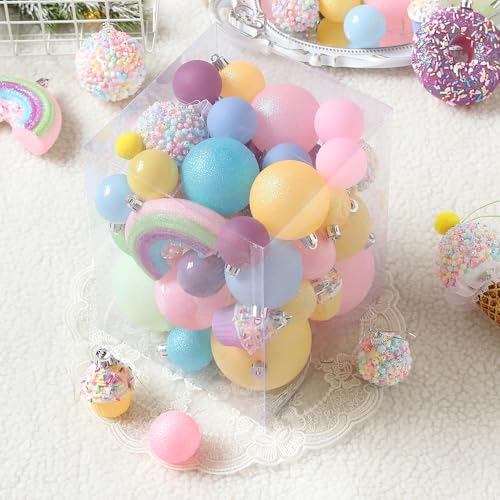 46pcs Pastel Christmas Tree Ornaments Set - Whimsical Candy-Themed Holiday Decor