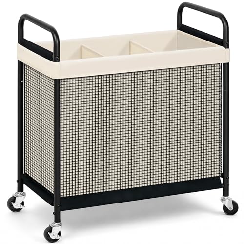 STORAGE MANIAC Rolling Laundry Hamper with Wheels 3-Section Sorter