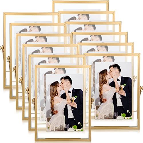 Hoteam Gold 4x6 Inch Floating Photo Frames Set of 12 - Elegant Metal Glass Display