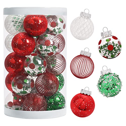 JIALEIXI 25Pcs Christmas Ornaments Set Red/Green/White - 2.36in Shatterproof Plastic Ball Decorations
