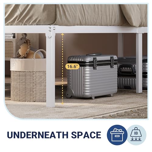 Allewie Full Size Metal Bed Frame with Storage - White, 18 Inch Height, Includes Variation White / Full