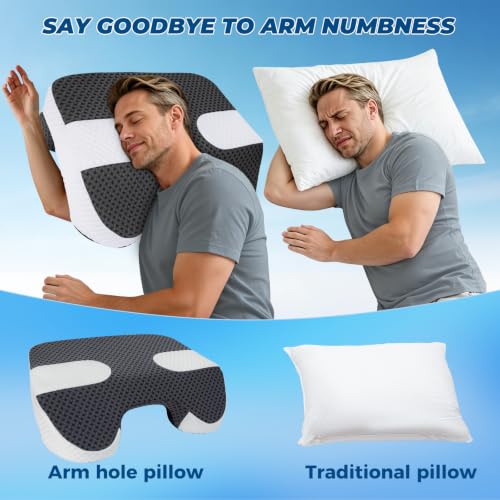 Side Sleeper Pillowcase with Arm Holes for Shoulder Relief, Memory Foam Cover