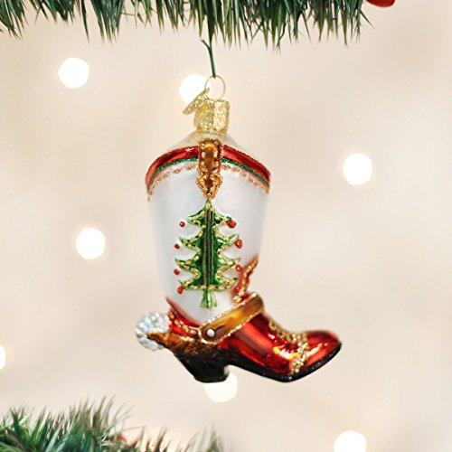 Christmas Cowboy Boot Glass Ornament - Old World Handcrafted Holiday Decor