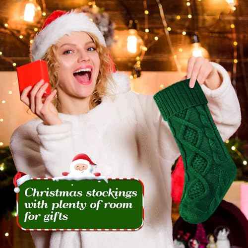 Personalized Stockings Christma, Christmas Stockings, 18 Inches Large Knitted Xmas Stocking for Holiday and Family Stocking for Fireplace Christmas Holiday Party Decoration (White)