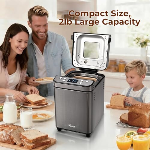 Rosewill 25-in-1 Automatic Bread Maker Gray, 2LB Large Capacity, 700W Dual Heaters