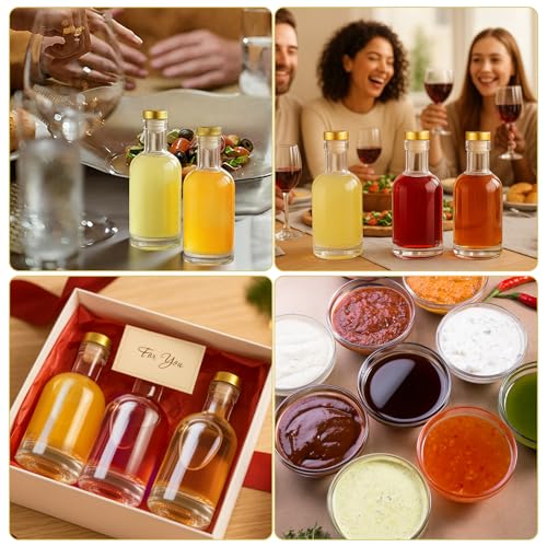 12 Pack 6oz Glass Bottles with T-Top Cork Stoppers - Clear Reusable Sample Bottles