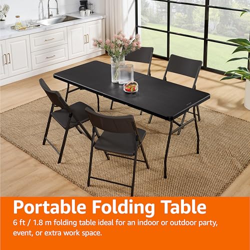 6ft Heavy Duty Folding Table - Portable Indoor & Outdoor Work & Event Table, Black