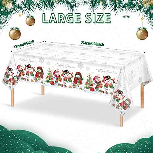 FunnyPars 3Pcs Christmas Snowman Tablecloth,Plastic Christmas Snowman Snowflake Winter Table Cover with Xmas Tree for Winter Holiday Themed Party Decorations and Supplies,54x 108inch£¨White£©