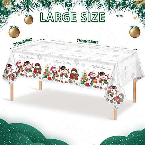 Christmas Snowman Tablecloth 3-Pack 54x108in White Snowflake Holiday Party Cover