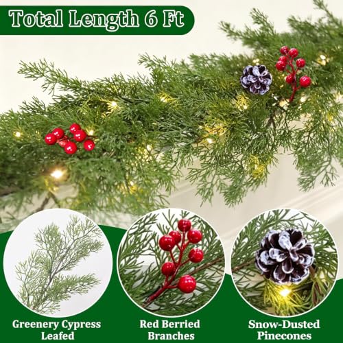 TurnOn 6 ft Prelit Real Touch Cedar Garland with 20 LEDs and Timer