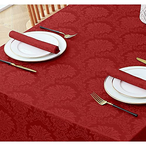 Vienna Red 60x144 Inch Jacquard Tablecloth - Romanstile 10 ft Damask Polyester