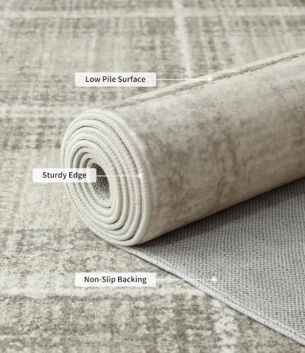 YIHOUSE 6' x 9' Beige Grey Distressed Plaid Area Rug for Living Room, Machine Washable