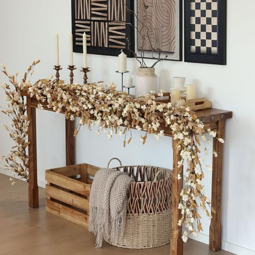 Artificial Fall Garland 6 Feet Beige Floral & Leaf Decor for Mantle, Wedding & Room