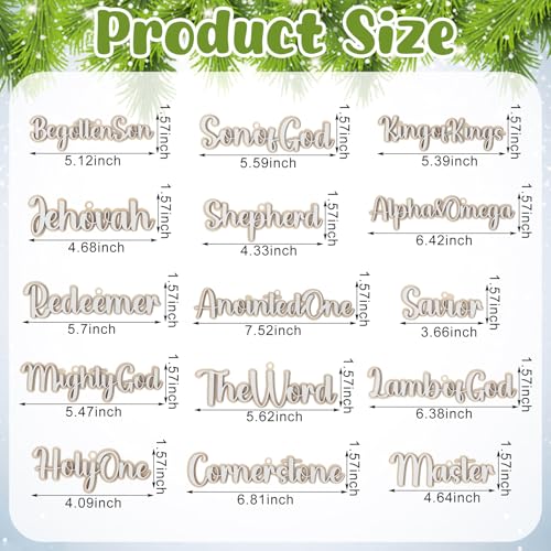 Jesus Name Ornaments Set 25 Wooden Christmas Decorations - Religious Tree Charms
