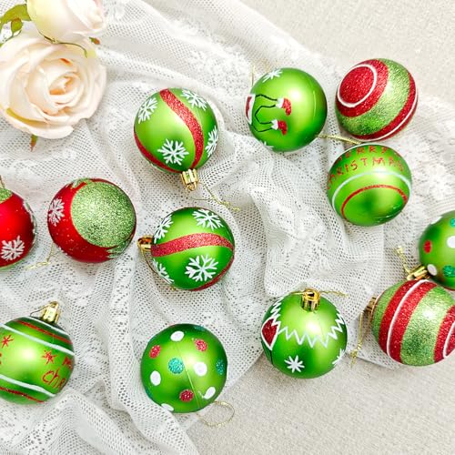 46 Pcs Christmas Tree Ornaments Set Red & Green Holiday Decor
