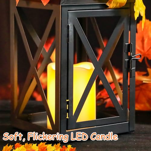 Fall Lanterns with LED Candles 2 Pack 12 Inch Thanksgiving Decor