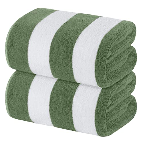 Oversized Beach Towels 2 Pack - Khaki Green White Classic Stripe 35x70