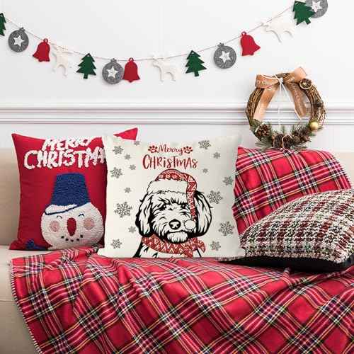 Christmas Pillow Covers 18x18 Inch Golden Doodle Dog Throw Pillow Covers Xmas Winter Pillowcase Dog Christmas Decorations for Living Room Farmhouse Cushion Case
