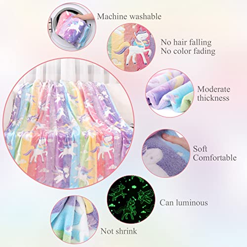 LIFEYJ Pink Unicorn Glow in The Dark Blanket for Girls, 50x60 Inches