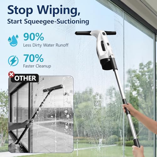 Electric Window Vacuum Squeegee with Extendable Pole - Cream, 31-40 Inch Reach