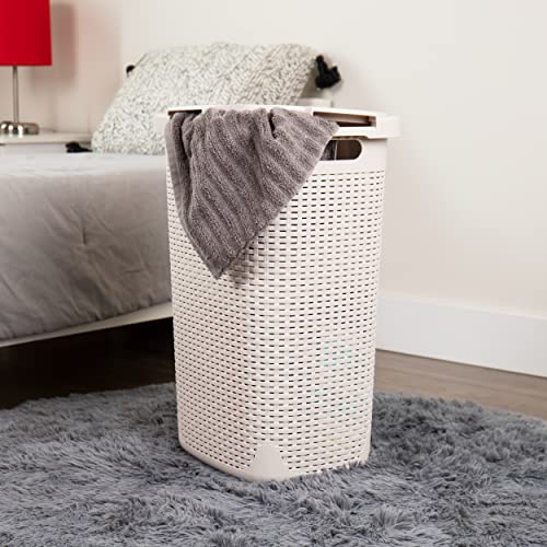 Mind Reader Ivory Slim Laundry Hamper with Lid - 60L Tapered Clothes Basket for Narrow Spaces