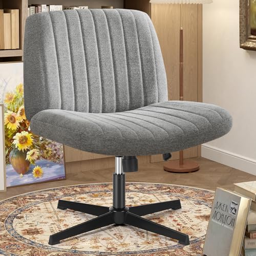 OLIXIS Dark Grey Cross Legged Vanity Chair with Adjustable Height & Swivel