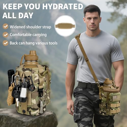 64oz Insulated Water Bottle with MOLLE Pouch - Tactical Half Gallon Jug, Camo