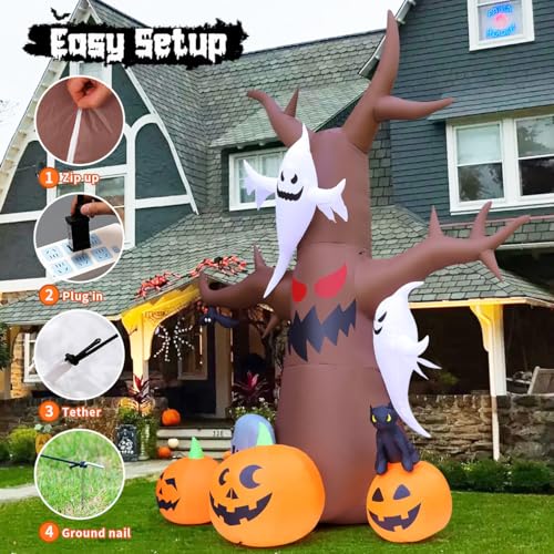 12 Ft Halloween Inflatable Tree with Pumpkins Ghosts and LED Lights Outdoor Decor