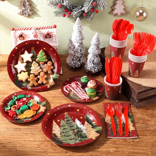 Sinmoe Christmas Tree Paper Plate Napkin Dinnerware Set - Red & Green